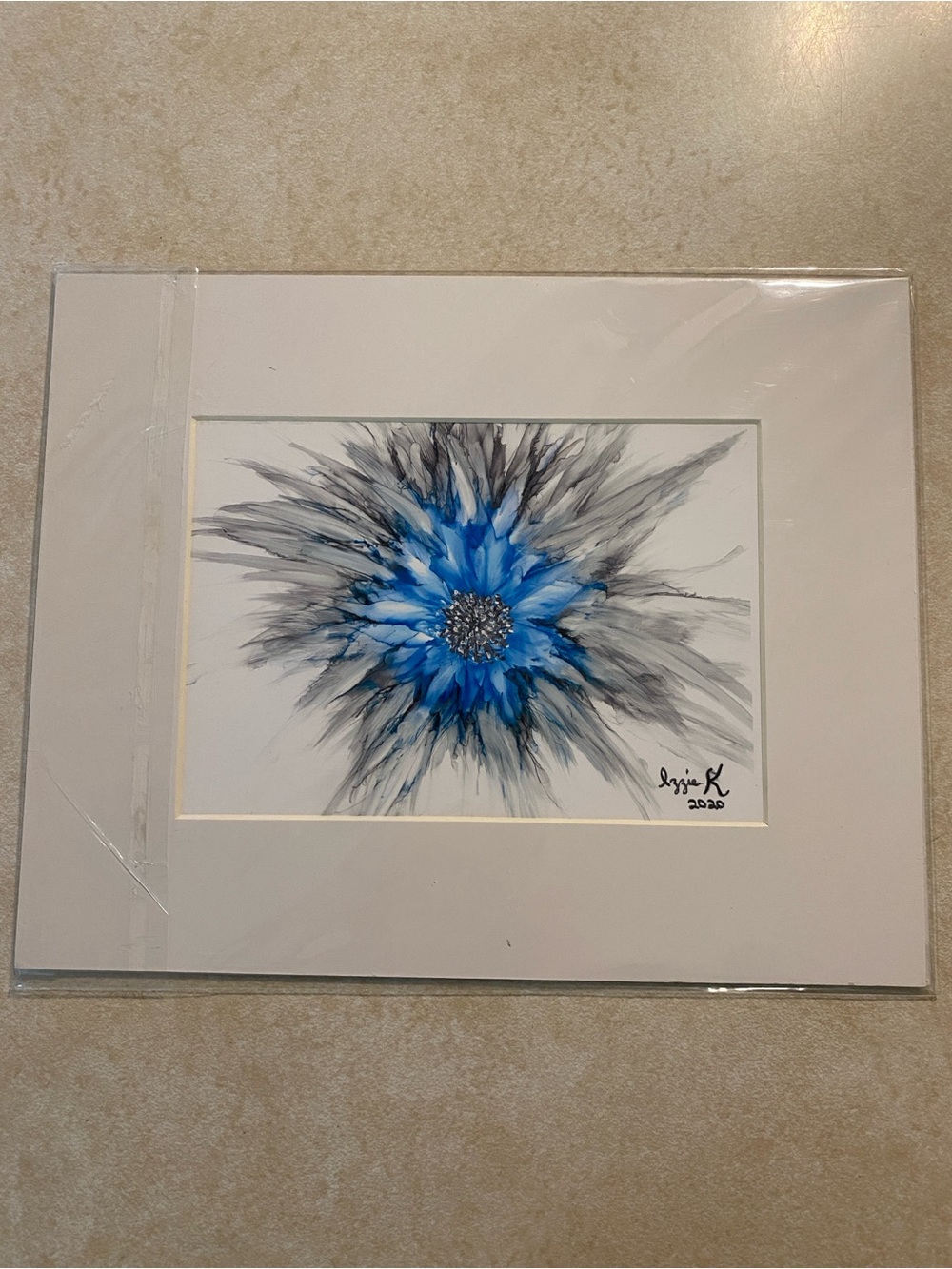 Blue and Gray Floral Burst Wall Art by Izzie K